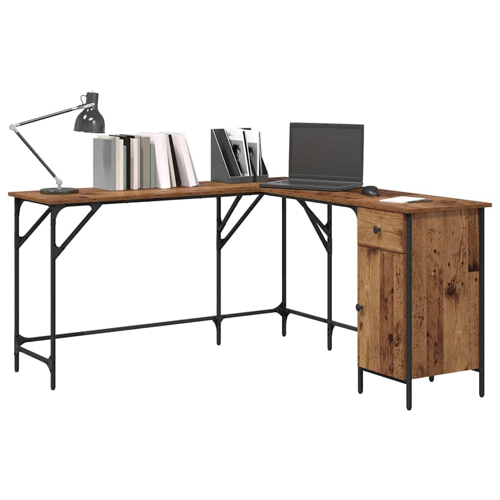 Scrivania Angolare Porta PC 141x141x75 cm in Legno Ingegnerizzato | Tavolo da studio angolare con ripiani integrati per riordinare l'ufficio. Struttura solida con gambe quadrate stabili.