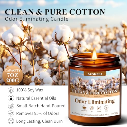 Image of Clean & Pure Cotton Odor Eliminating Candles | Eliminates 95% of Pet, Smoke, Food, and Other Smells - 7 oz Soy Candle for Home Scented - Air Freshing Scented Candles, Up to 50 Hour Burn Time