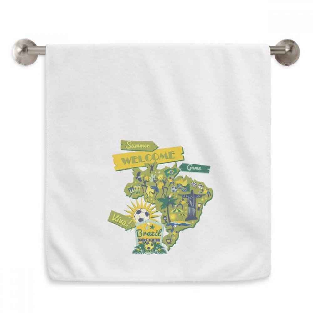 Serviette Brésil Football blanche moelleuse de 13x29 pouces pour débarbouillette de bain