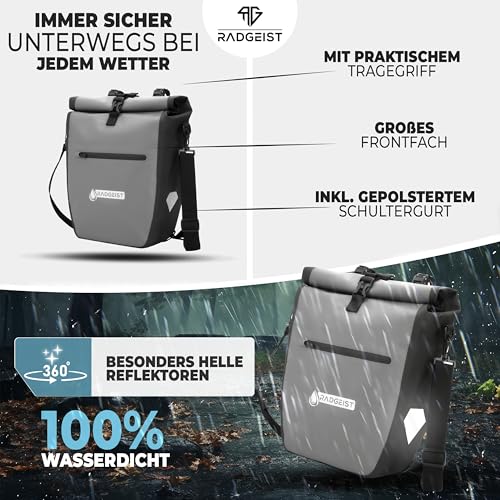 RADGEIST Fahrradtasche für Gepäckträger - Tasche für Fahrrad Gepäckträger - Gepäckträgertasche wasserdicht & Umhängetasche - Radtasche mit Reflektoren