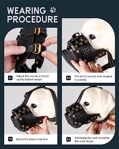 Midog MD-238-BLACK-XL-1 Dog Muzzle, Anti-Escape Leather Basket Muzzle thumb #7