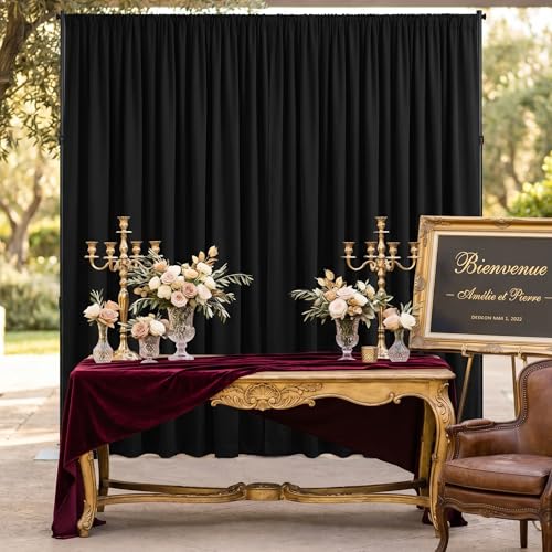 Image of Black Backdrop Curtains 30ft x 8ft: Polyester Photo Backdrop Drapes - 6 Panels 5x8ft for Halloween Party Stage Birthday Background Decoration