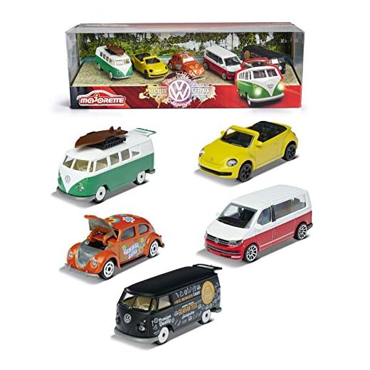 Majorette- Set de 5 Coches de Metal de 7,5cm (Escala 1:64) Marca Volkswagen- Majorette 2057615 (+4 años).