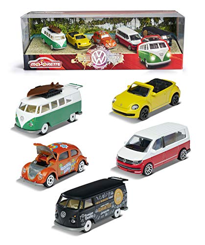 Majorette- Set de 5 Coches de Metal de 7,5cm (Escala 1:64) Marca Volkswagen 2057615 (+4 años).