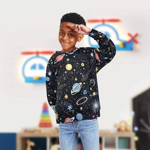 JUNZAN Space Starry Sky Cosmic Planets Little Kids Hoodie Sweatshirt Long Sleeve Sweatshirt With Hoodie Camping 4T4
