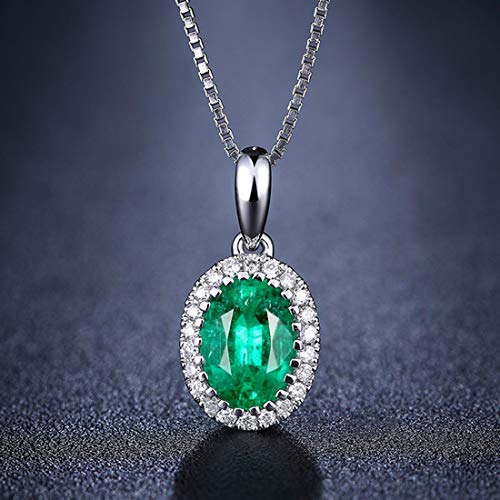 Carleen 14k Solid White Gold 0.46ct Natural Green Emerald Necklace, Small Halo May Birthstone Necklace Oval Shape Pendant with 0.06cttw Diamond, Fine Jewelry Gift for Women, Length 18 Inch 5