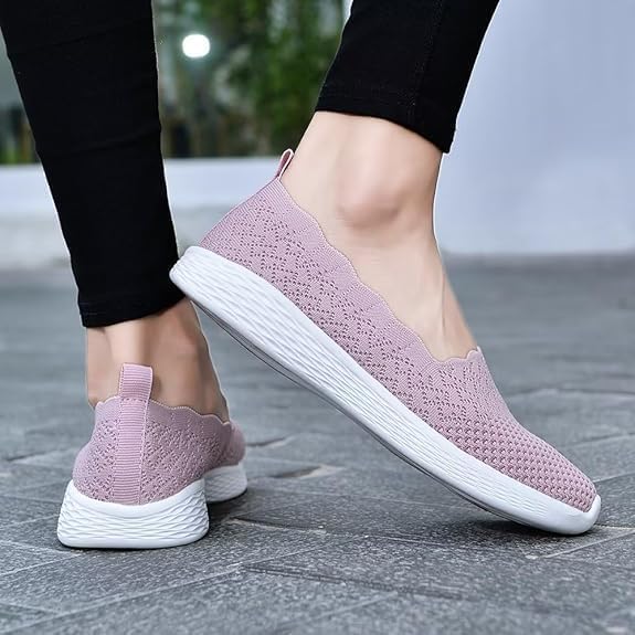 Image of Puxowe Women's Slip-On Walking Shoes | Lightweight Knit Sneakers with Memory Foam Insole, Breathable & Wide Fit Available for Daily Walking, Casual & Travel