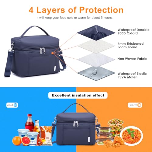 Image of NOL Natural Organic Lifestyle Insulated Lunch Bags for Women Cooler Bag Lightweight Nylon Waterproof Lunch Box For Work (Small, Navy blue)