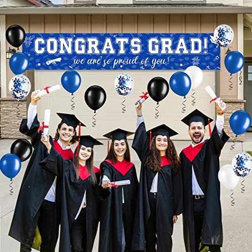 Image of 37Pcs Graduation Banner Balloon Decorations Class of 2026, Congrats Grad Banner Yard Outdoor Decorations, Graduation Balloons Banner Set for High School College Graduation Party Supplies, Blue