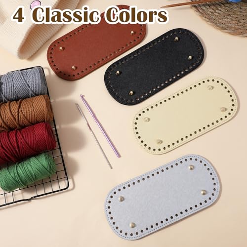 Ouligay 4 Stück Taschenboden zum Häkeln mit 2 Häkelnadeln, 22x10cm Taschenboden, PU Leder, Oval, Vorgestanzt Bag Bases for Crochet, Kunstleder Boden für Tasche Häkeln DIY Stricktaschen Korbflechten