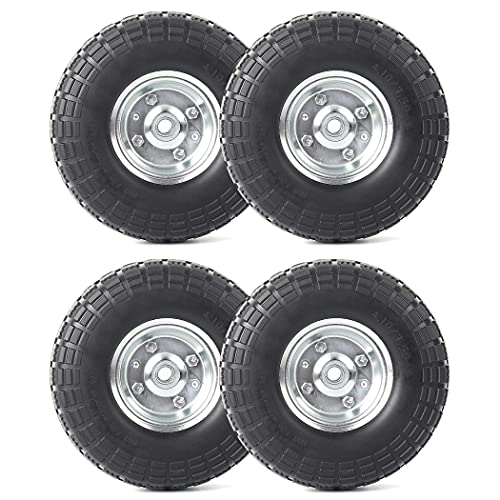 ar-pro 4-pack 10-inch solid rubber tire wheels - replacement 410350-434 flat free tire with 5834 bearings 2234 offset hub - perfect for lawn garden cart hand truck wheelbarrow utility cart