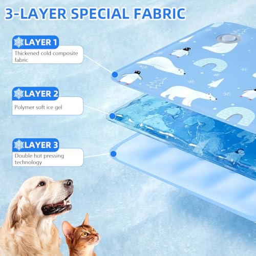 Image of Qpets Pet Cooling Mat for Dogs & Cats, 90x60CM | No-Water Gel Cooling Pad, Washable, Scratch-Proof & Portable, Supports 35kg, Use Floor, Sofa, Car, Crate