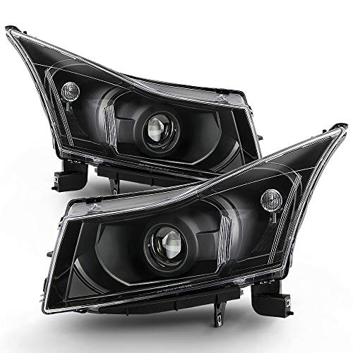 ACANII - For 2011-2015 Chevy Cruze Black Housing Projector Style Headlights Headlamps Assembly Driver & Passenger Side