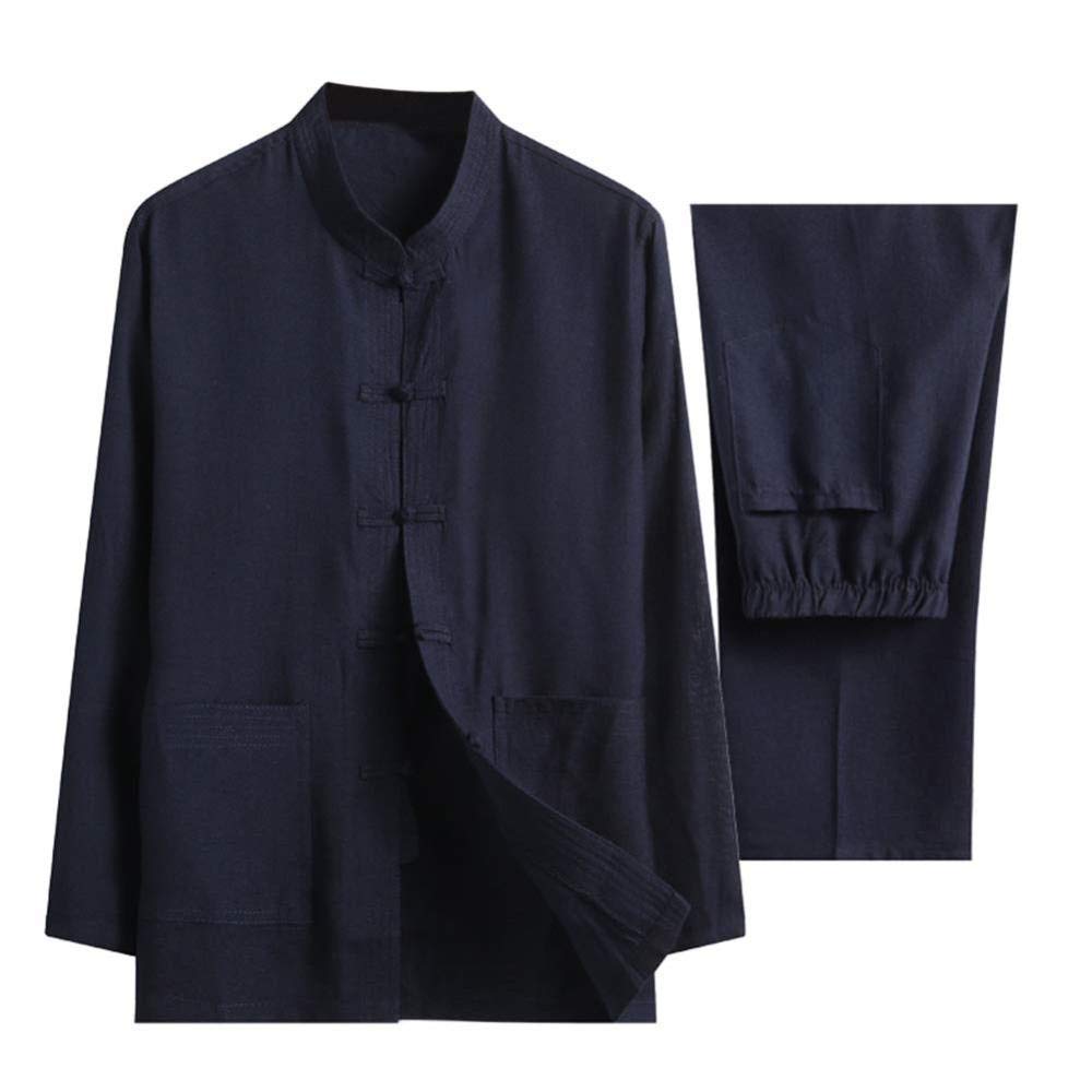 Cotton and Linen Tai Chi Set for Men - Two Piece Traditional Chinese Dress with Tab Martial Arts Clothing Shirts Pants,A-XXXL
