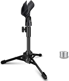 Desktop Mic Stand Portable Foldable Tripod with Mic Clip Holder Adjustable Microphone Stand For Dynamic Microphone Like Samson Q2U Shure SM58 SM57 PGA48 PGA58 etc.