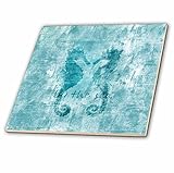 3dRose Aqua Nautical Beach Sea Horses - Ceramic Tile, 12' (ct_213039_4)