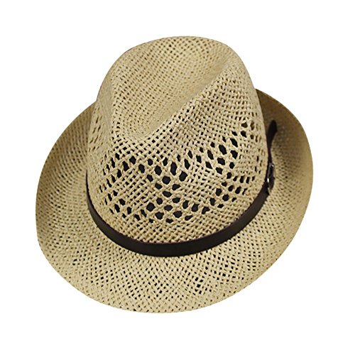 Suppion Unisex Men Women Beach Straw Hat Summer Fashion Leisure Hollow Out Solid Color Outdoor Beach Sun Cap Beige