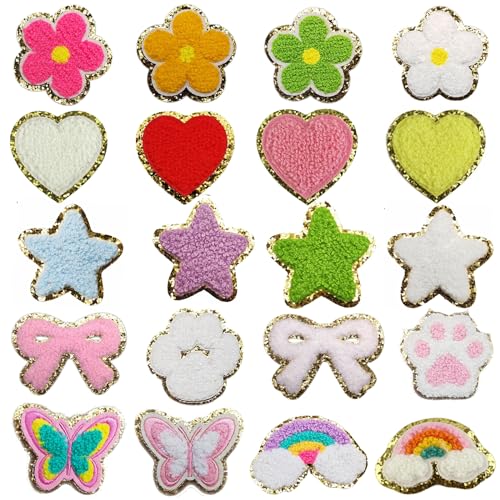 Joynaamn JN-HEART PATCHES 20 Pcs Iron On Patches For Clothing, Colorful Chenille Decorative Patches With Sequin Edges In Assorted Designs cover