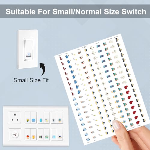Image of GLUN Electric Board Switch Stickers Iris Coloured, 38 Icons 600 Stickers Set Iris Shades, Appliances or Machinery, Fan, Light, Fridge & AC Switch Stickers