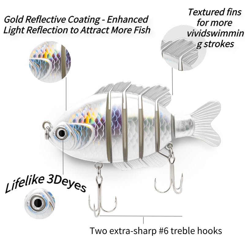 Bass Fishing Lures,Freshwater and Saltwater Fishing Lure,Fishing Gear Lures, 3.5" 0.85 Oz Segmented Swimbait Jointed by Dyneema Strongest Fiber,Lifelike Fishing Lures