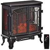 HOMCOM Electric Fireplace Heater, Freestanding Fireplace Stove with Realistic Flame Effect, Timer, Remote, 750W/1500W, Black
