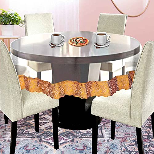 Image of PVC Round Transparent Table Cover with Golden Lace||6 Seater||.20MM Thick||72 inch Diameter