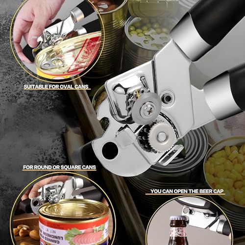 Apriscatole Manuale Professionale 3 in 1 Can Opener in Acciaio Inossidabile Antiscivolo e Manopola Ergonomica per Anziano con Artrite con Funzione Apribottiglie per Cucina - immagine 5