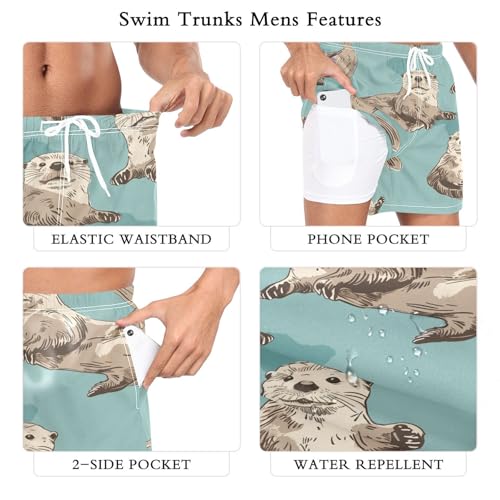 Sea Otter Pattern Men's Swim Trunks with Liner Quick Dry Beach Shorts Swimwear Bathing Suit S-XXL2