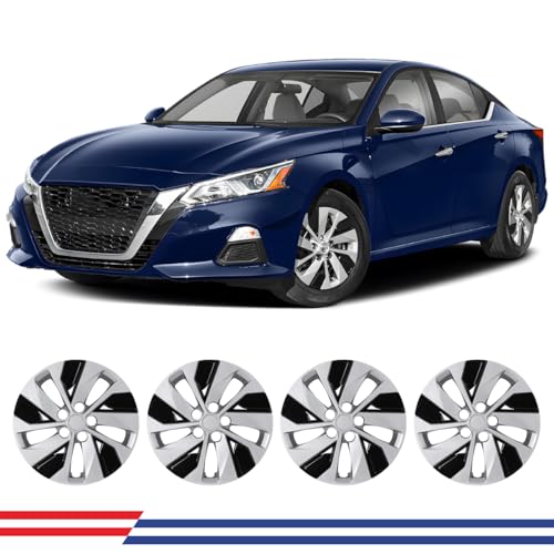 ROXX 4Pcs Set 16inch Wheel Rim Cover Hubcaps Replacement for Nissan Altima 2019-2023(Only Fit for Steel Wheels), Snap-On Car Truck SUV Hubcap(5101, Silver&Black Lacquer)