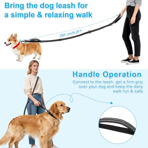 ETACCU Freihandleinen Hundeleine Große Hunde Joggingleine Hund Mit Verstellbarem Hüftgurt Verwicklungsfreie Reflektierende Leinen für die Taille für Mittelgroße und Große Hunde