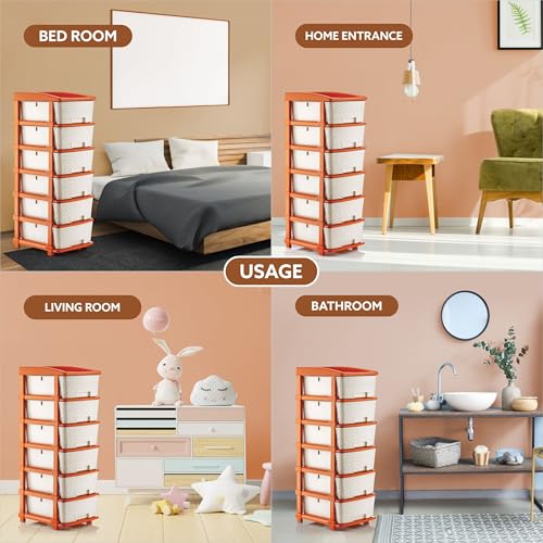 Image of HORPIN 6-Layer Plastic Drawer Storage Organiser | Modular Kitchen & Toy Organizer For Kids Room | Home, Office, Parlor, School, Doctors, Home And Kids | Brown & White (6XL Set)