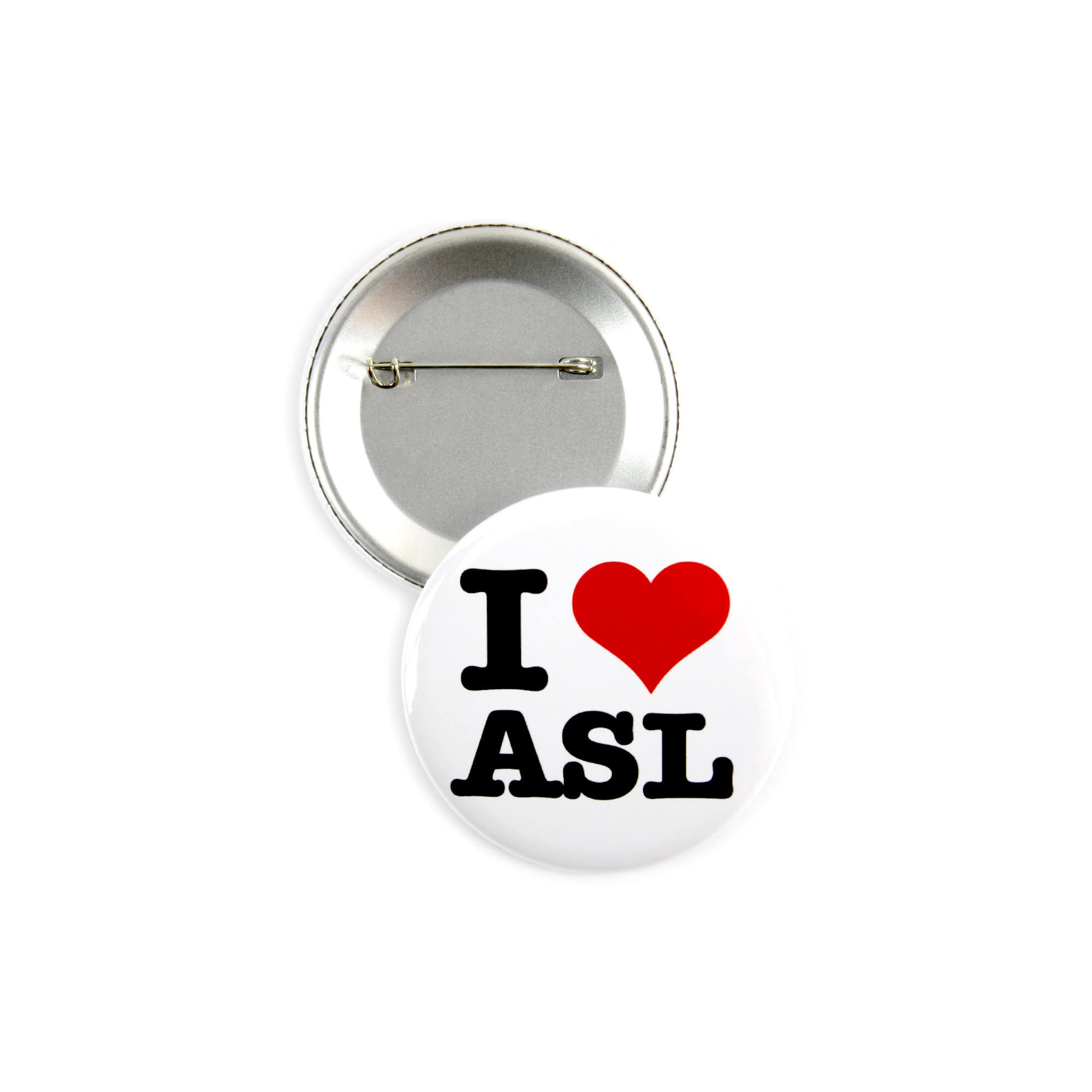 5 Pack - I Love 'Heart' ASL - Deaf Pride American Sign Language Pinback Button Badges - 2.25 Inch Round