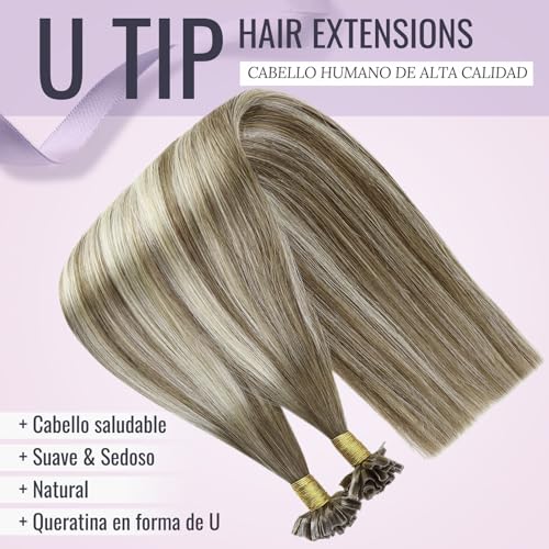 Extensiones de queratina de pelo natural balayage castaño a rubio platino largo 50cm 2