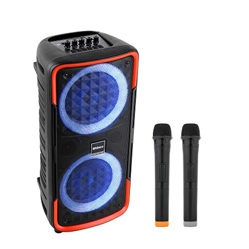 Shinco Party Speaker with 2 Wirless Mics, Bluetooth Karaoke Machine with Stunning Lights, Ideal for Party, Camping Singing