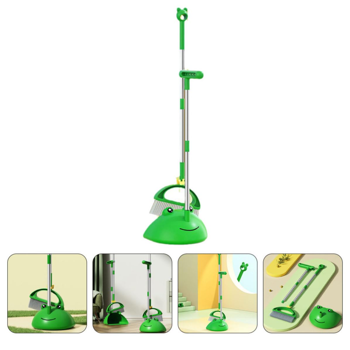 Juego de Escoba y Recogedor Mango Ergonómico y Largo, Material PP y Aluminio Espacial, Adecuado para Limpieza del Hogar y Suelos Verdes