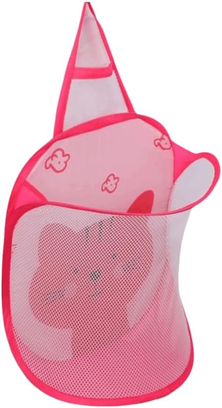 Polyester Mesh Lining Steel Wire Laundry Basket Portable Washable Wall Mounted Hanging Dirty Clothes Storage Laundry Hamper(Pink)