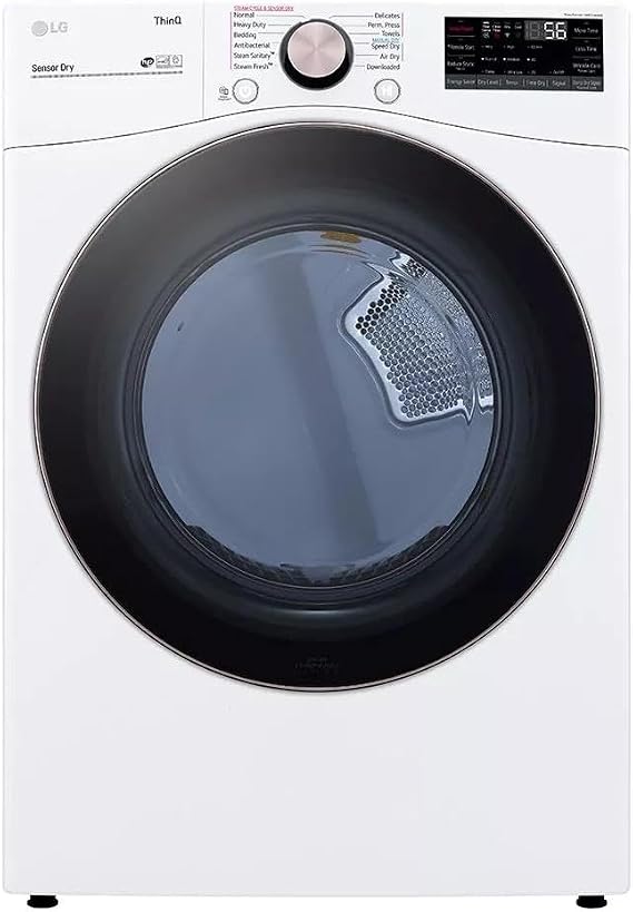 LG DLGX4001W 7.4 Cubic Feet Ultra Large Capacity Smart Wi-Fi Enabled Front Load Gas Dryer with TurboSteam Technology and Built In Intelligence (White)