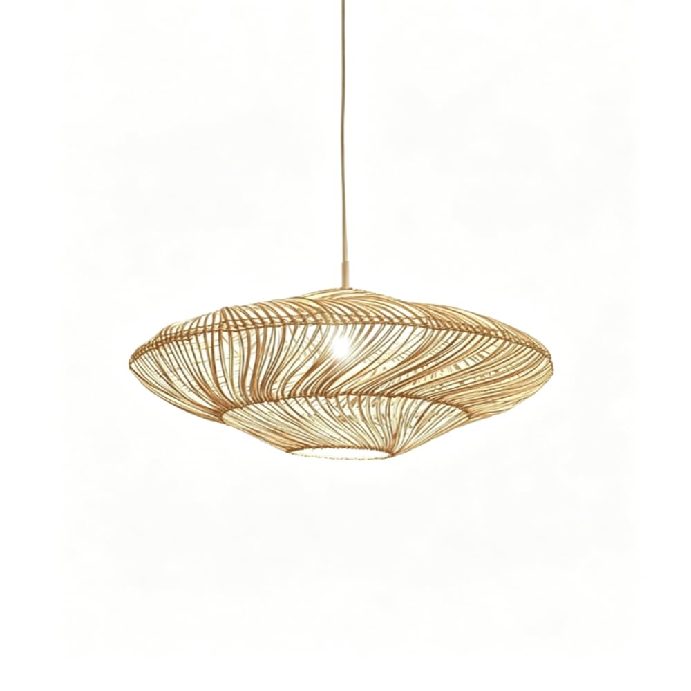 CHUNGYANG Hallway Pendant Light Fixture Creative Rattan Hanging Ceiling Light for Kitchen Island Natural Rattan Lampshade Living Room Tea Room Guesthouse Pendant Lamp with Adjustable Suspension Line
