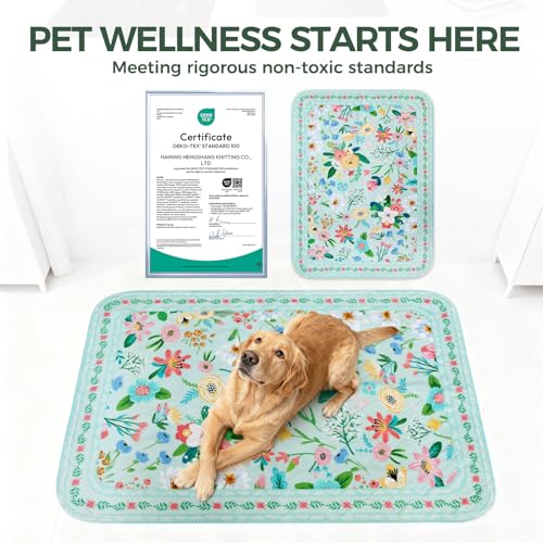 Image of Homimp Washable Pee Pads for Dogs,2 Pack Spring Floral Reusable Puppy Pads Waterproof,Absorbent and Leakproof Dog Pee Pads,Non Slip Puppy Training Pads,Pet Mat for Floor,Crate,Teal 24 inchx36 inch