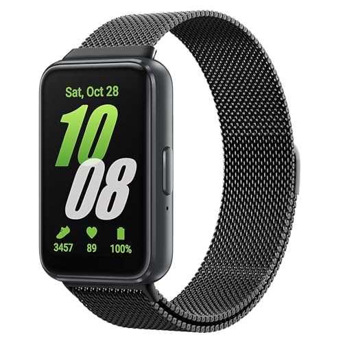 Astorgos Correa de Metal Compatible con Samsung Galaxy Fit 3, Correa Magnética de Acero Inoxidable, Pulsera Milanese Loop para Mujer Hombre, Negro