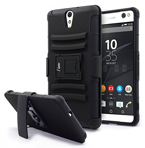 Sony Xperia C5 Ultra Case, NageBee [Heavy Duty] Armor Shock Proof Dual Layer [Swivel Belt Clip] Holster with [Kickstand] Combo Rugged Case for Sony Xperia C5 Ultra - Black