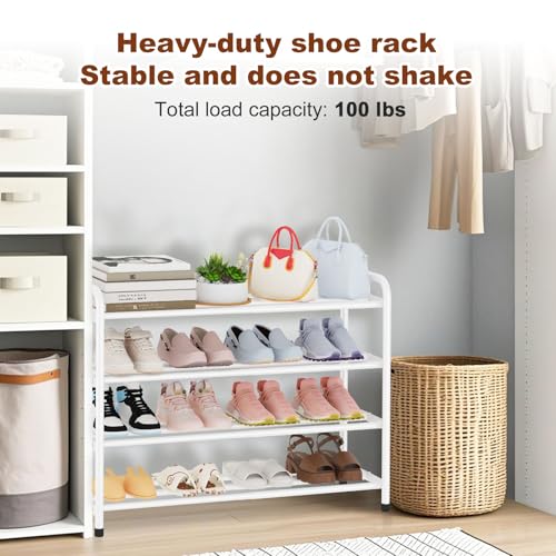 Image of KANAV 4-Tier Expandable Shoe Rack, Heavy Duty Adjustable Metal Shoe Organizer for Closet, Entryway & Mudroom, Freestanding, Tool-Free Assembly, White