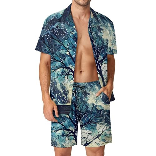 Chemise Hawaïenne Hommes Ensemble Loup Et Arbre Short Et Pantalon Été 2 Pièces S