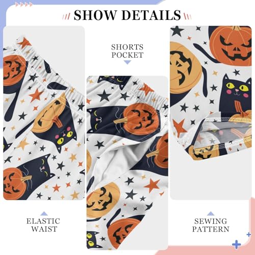 Black Cat with Pumpkin Boys Long Pants Soft Trousers Elastic Waist Kids Lounge Bottoms with Pockets S-XL4