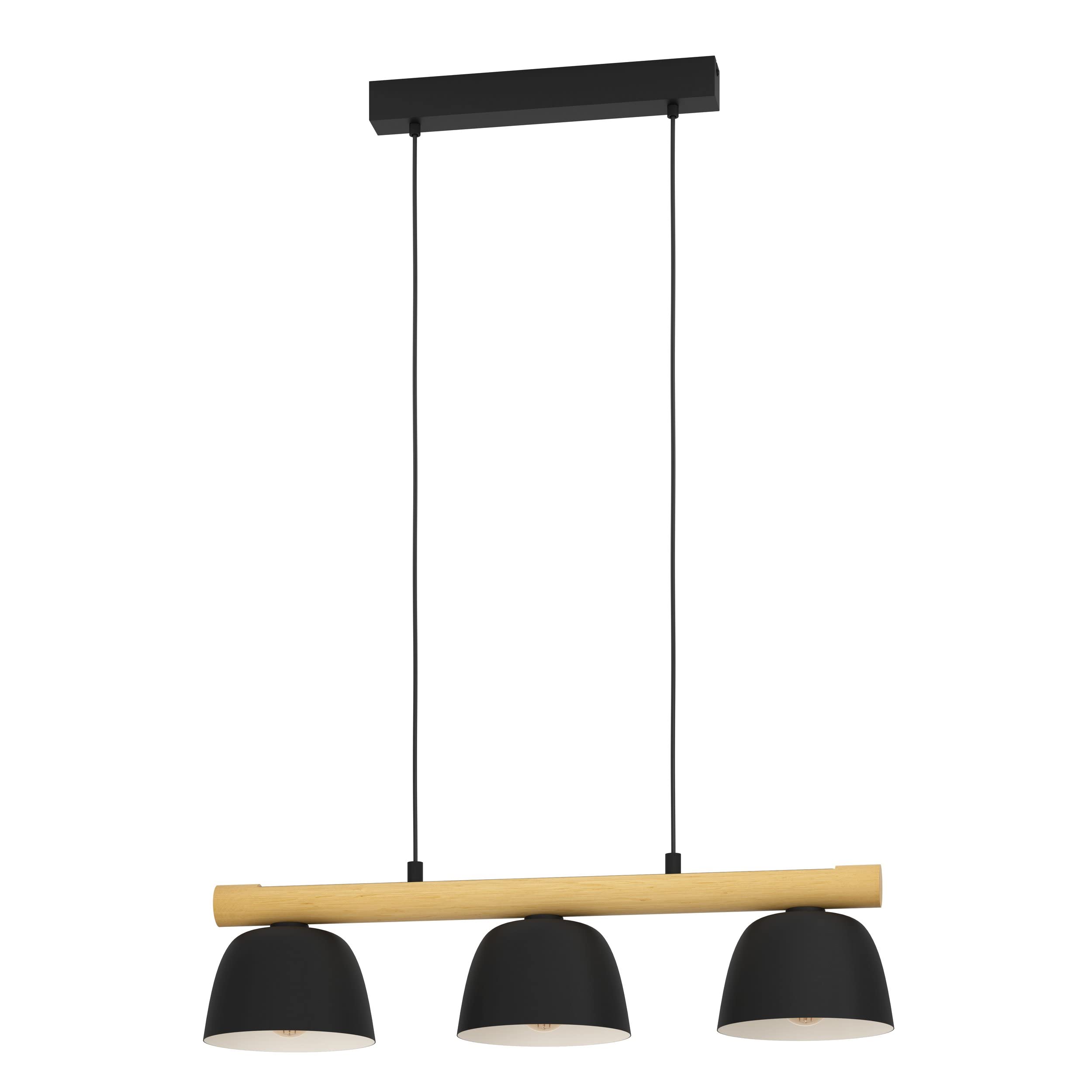 Eglo Sherburn Pendant Light, Length 77 Cm, Black/Brown, 3-Bulb.