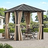 Modern Shade Hartdach-Gazebo 2,4m × 2,4m mit verzinktem Stahl Dach & abnehmbaren Vorhängen - dauerhafter Wetterschutz-Metallpavillon für Garten, Terrasse, Balkon, Außenbereich