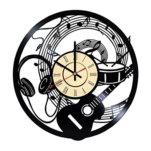 Music Time Vinyl Wall Clock, Guitar Home Decor, Musical Notes Vinyl