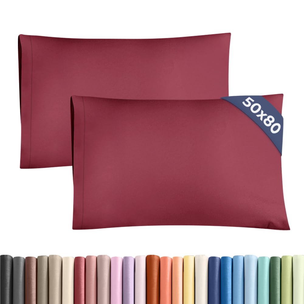 Federa 50x80 Borgogna- Set da 2 - Federe in Microfibra di Alta Qualità - Morbide, Confortevoli e Lavabili in Lavatrice - Federa 50x80 per Cuscini, Set 2 Federe Borgogna - OEKO-TEX Certificato