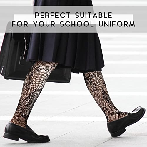 Vabean 4 Pcs Women's Patterned Tights Y2K White and Black Lace Tights for Women(Small Heart, Big Heart, Rose, Butterfly)3