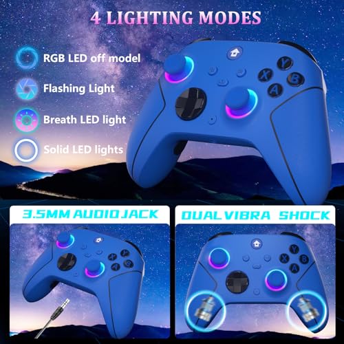 Image of YUYIU Wireless 2.4GHz Controller with 7 Colors RGB Light for Xbox Controller, Xbox One Series X|S,Consoles,Steam PC Windows, with 1000mAh Battery /Dual Vib-ration /Turbo /Programmable, 3.5mm Audio Jack (BLUE)